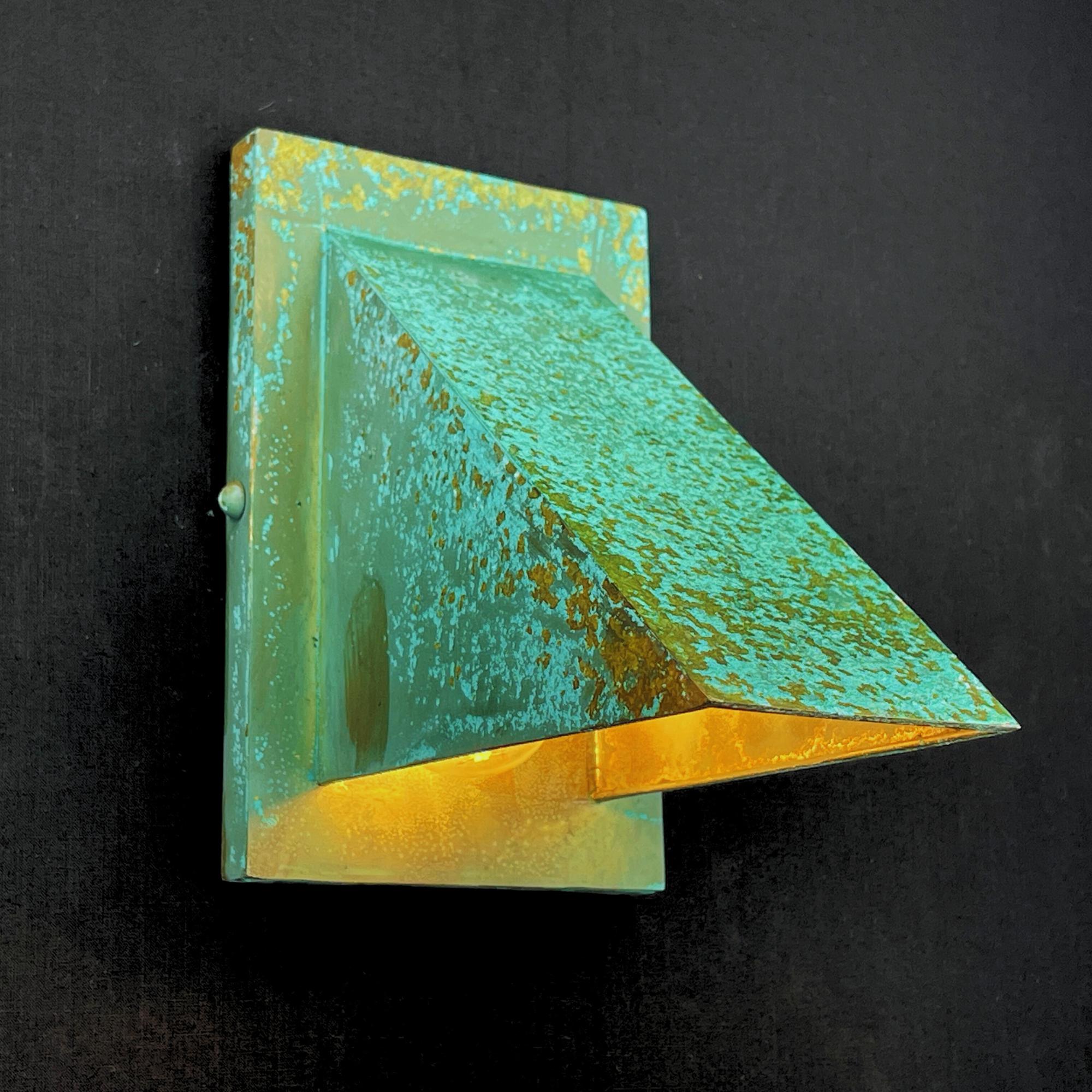 Handcrafted Copper Wall Sconce: Oxidized Green Patina Outdoor Light - Mettlemix