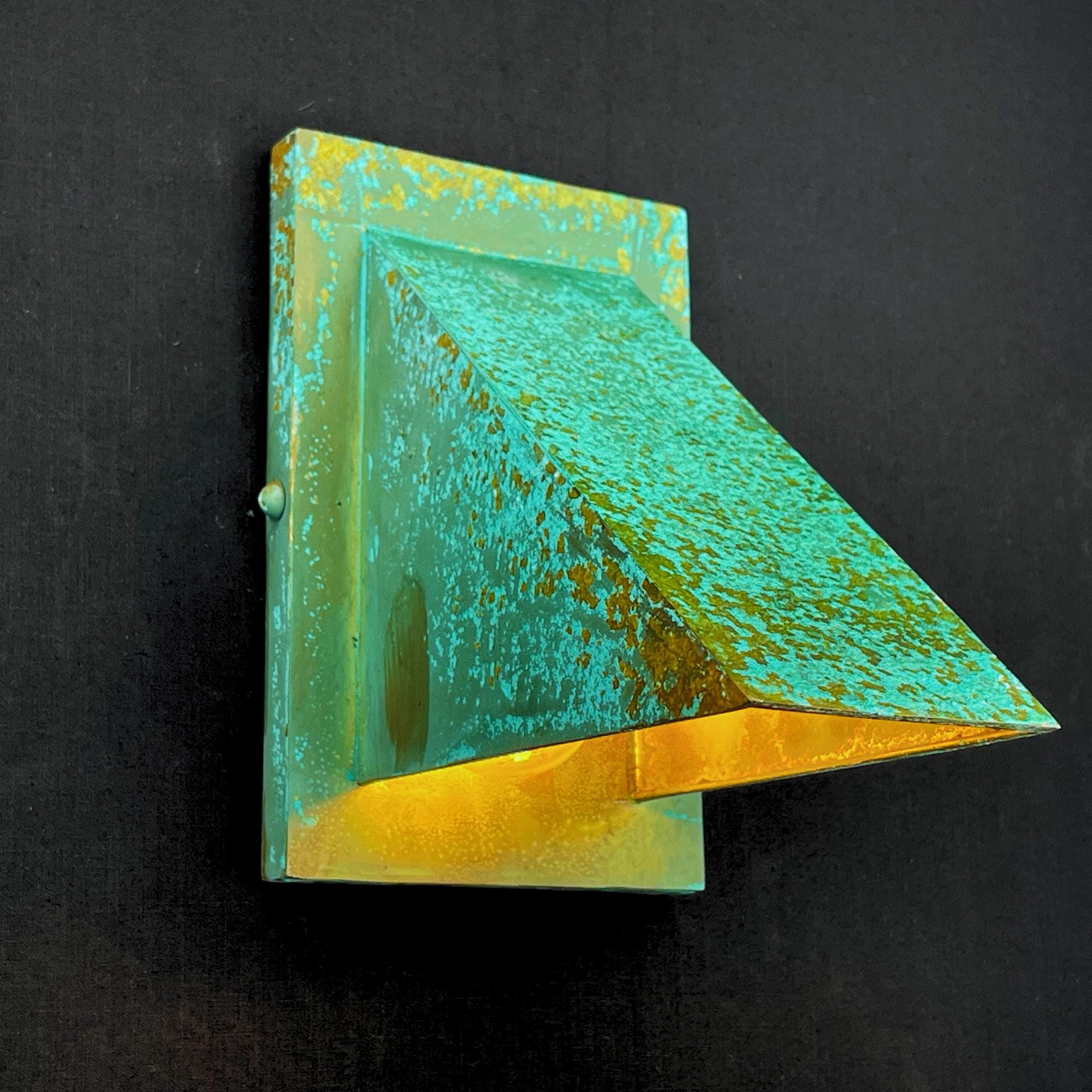 Handcrafted Copper Wall Sconce: Oxidized Green Patina Outdoor Light - Mettlemix