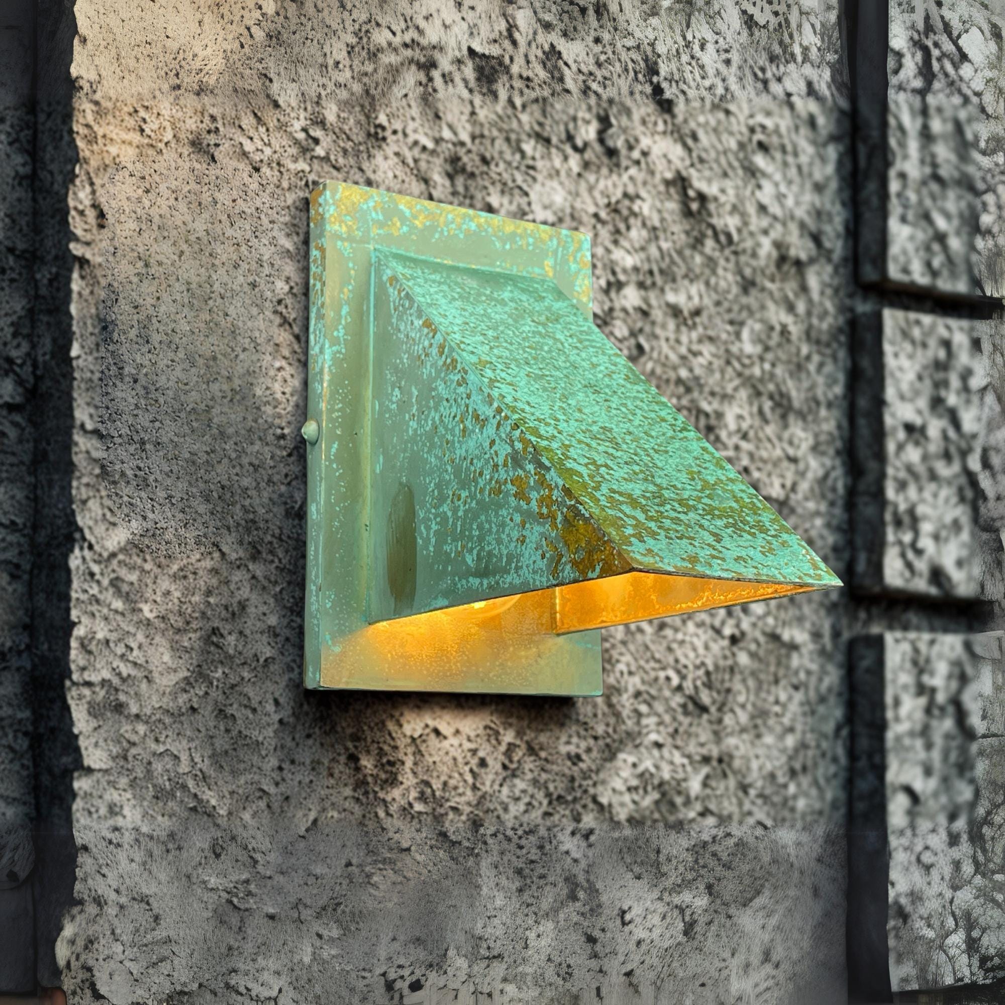 Handcrafted Copper Wall Sconce: Oxidized Green Patina Outdoor Light - Mettlemix