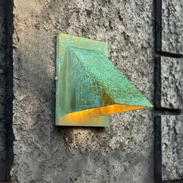 Handcrafted Copper Wall Sconce: Oxidized Green Patina Outdoor Light - Mettlemix