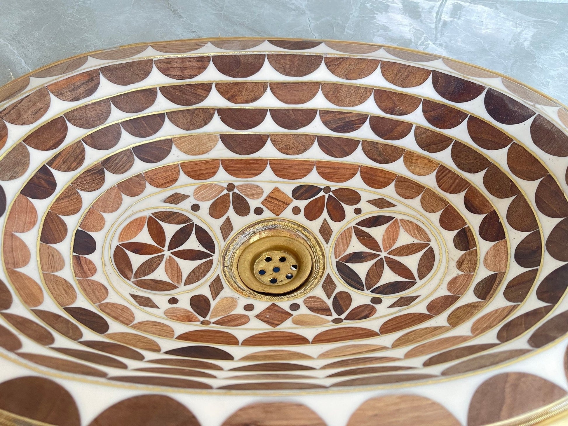 Handcrafted Drop In Bathroom Sink - Oval Brass & Wood Vanity Basin - Mettlemix