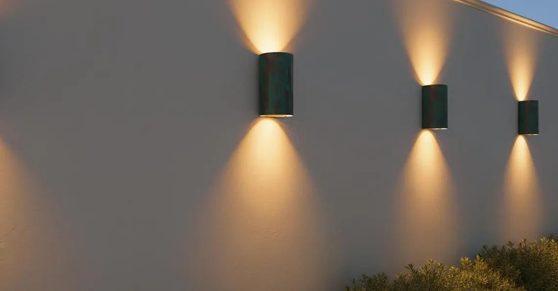 Handcrafted Green Patina Copper Wall Sconce - Modern Scandinavian Outdoor Up & Down Light - Mettlemix