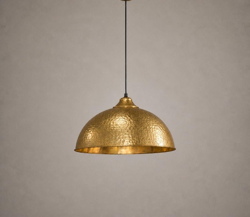 Handcrafted Hammered Brass Bowl Pendant Light |Antique Brass Dome Ceiling Lamp, Farmhouse Hanging Light | Kitchen Island Light Fixture - Mettlemix