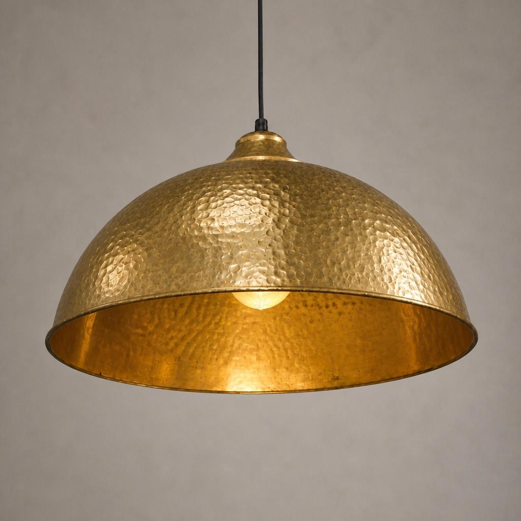Handcrafted Hammered Brass Bowl Pendant Light |Antique Brass Dome Ceiling Lamp, Farmhouse Hanging Light | Kitchen Island Light Fixture - Mettlemix