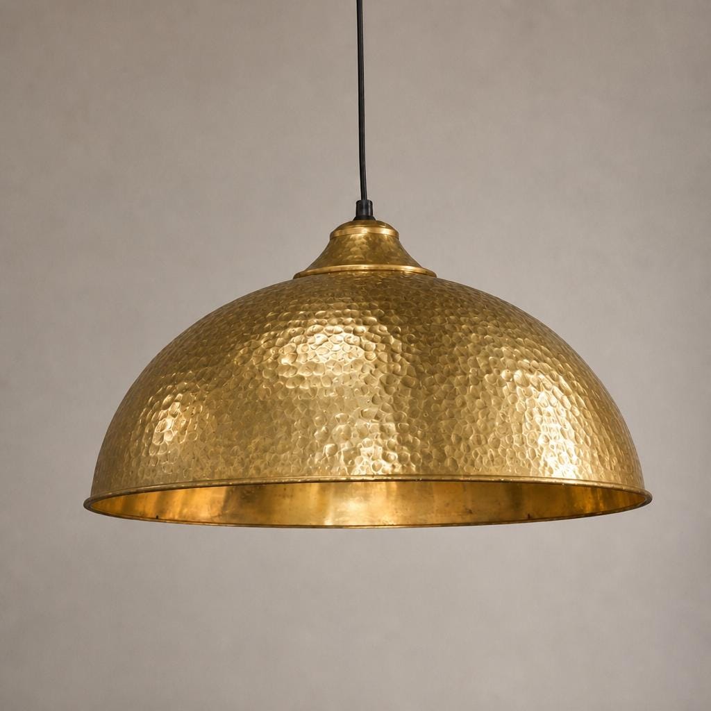 Handcrafted Hammered Brass Bowl Pendant Light |Antique Brass Dome Ceiling Lamp, Farmhouse Hanging Light | Kitchen Island Light Fixture - Mettlemix