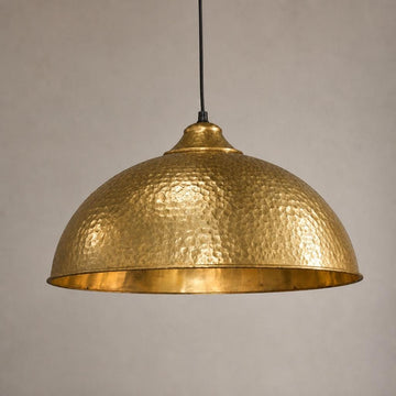 Handcrafted Hammered Brass Bowl Pendant Light |Antique Brass Dome Ceiling Lamp, Farmhouse Hanging Light | Kitchen Island Light Fixture - Mettlemix