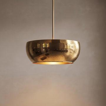 Handcrafted Hammered Brass Bowl Pendant Light | Modern Luxury Hanging Ceiling Lamp | Minimalist Kitchen Island Light Fixture - Mettlemix