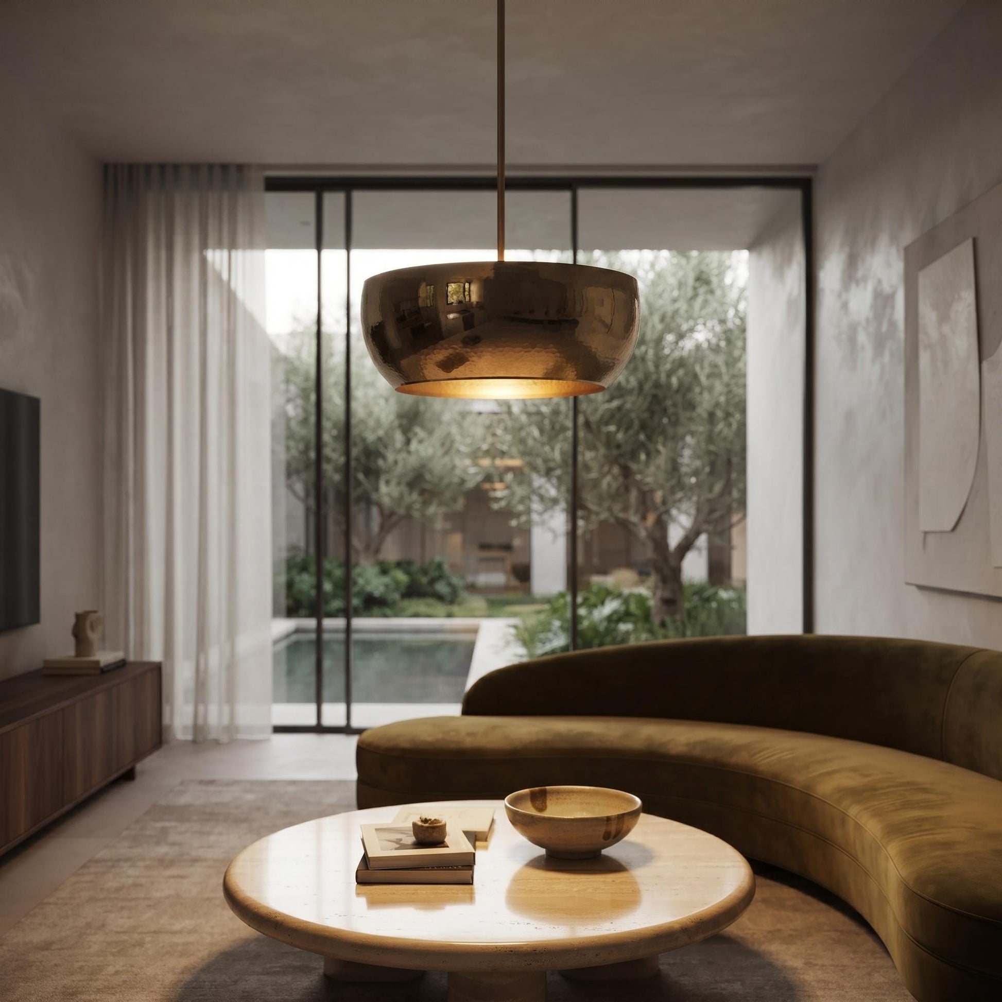 Handcrafted Hammered Brass Bowl Pendant Light | Modern Luxury Hanging Ceiling Lamp | Minimalist Kitchen Island Light Fixture - Mettlemix