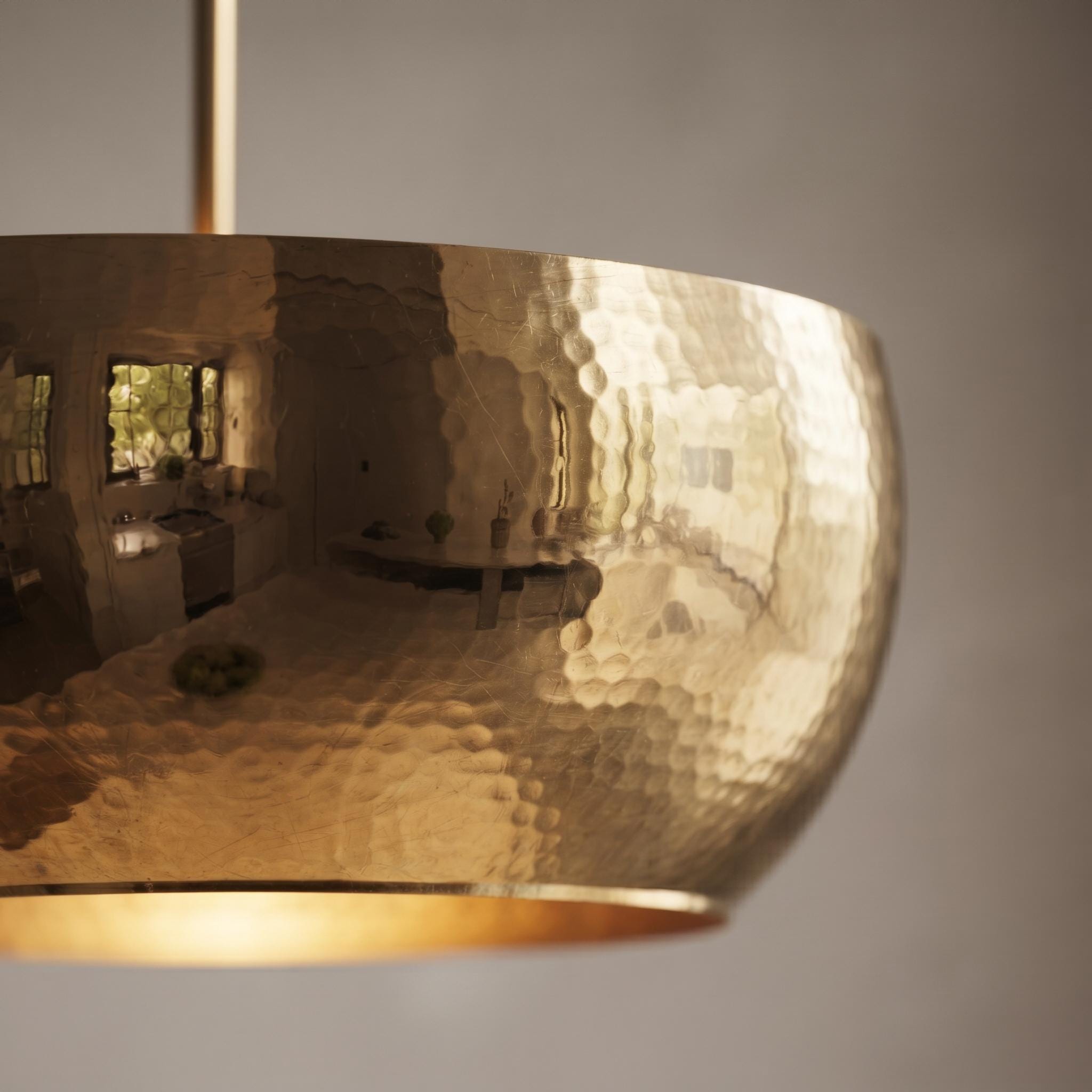 Handcrafted Hammered Brass Bowl Pendant Light | Modern Luxury Hanging Ceiling Lamp | Minimalist Kitchen Island Light Fixture - Mettlemix