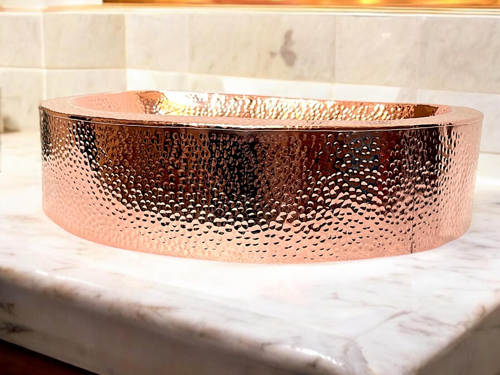 Handcrafted Hammered Copper Vessel Sink - Modern Bathroom Vanity Basin - Mettlemix