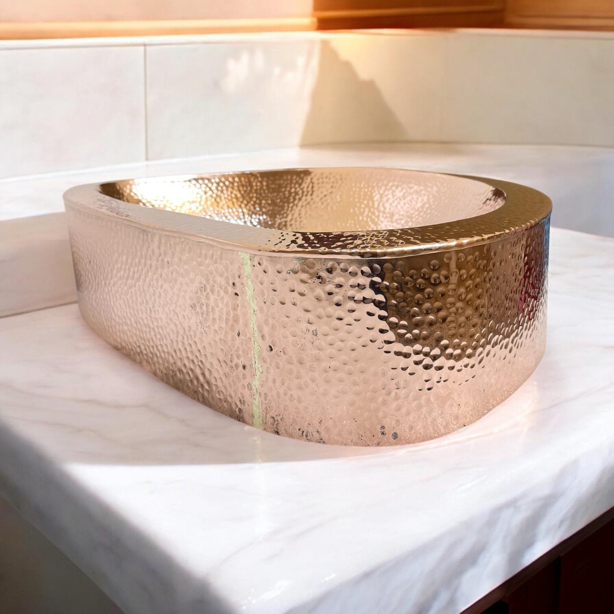 Handcrafted Hammered Copper Vessel Sink - Modern Bathroom Vanity Basin - Mettlemix