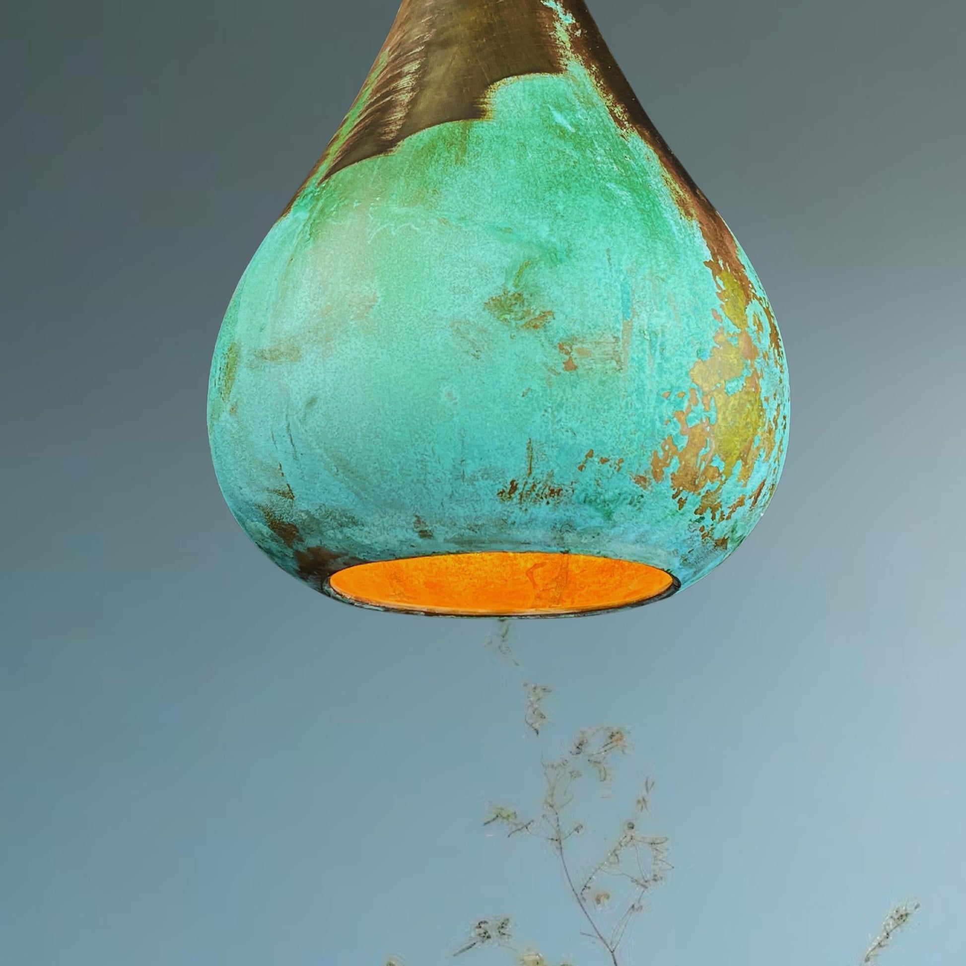 Handcrafted Patina Copper Pendant Light: Rustic Green Ceiling Lamp - Mettlemix