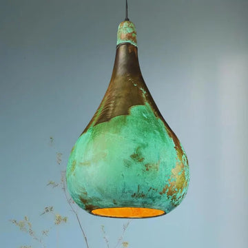 Handcrafted Patina Copper Pendant Light - Rustic Green Ceiling Lamp - Mettlemix