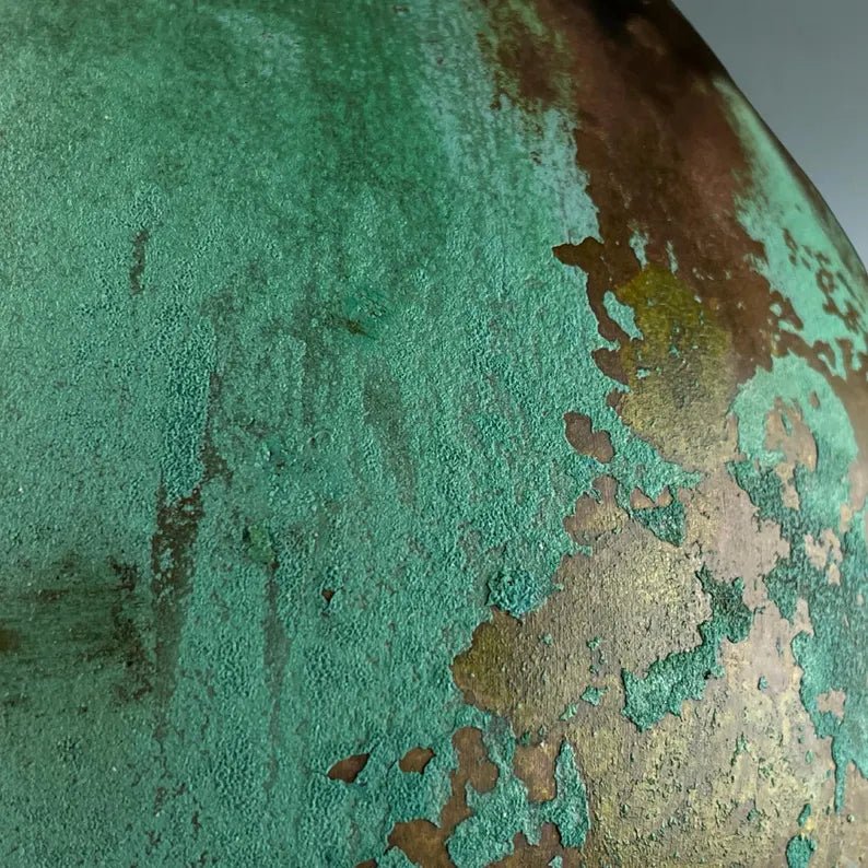 Handcrafted Patina Copper Pendant Light - Rustic Green Ceiling Lamp - Mettlemix