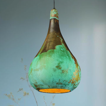Handcrafted Patina Copper Pendant Light: Rustic Green Ceiling Lamp - Mettlemix