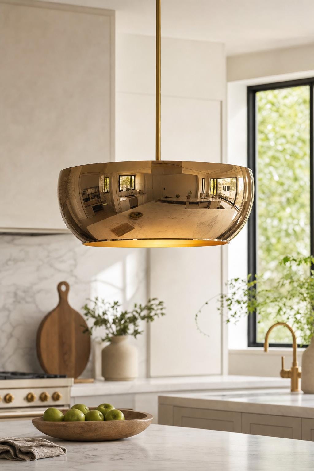 Handcrafted polished Brass Bowl Pendant Light | Modern Luxury Hanging Ceiling Lamp | Minimalist Kitchen Island Light Fixture - Mettlemix