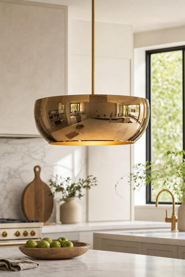 Handcrafted polished Brass Bowl Pendant Light | Modern Luxury Hanging Ceiling Lamp | Minimalist Kitchen Island Light Fixture - Mettlemix