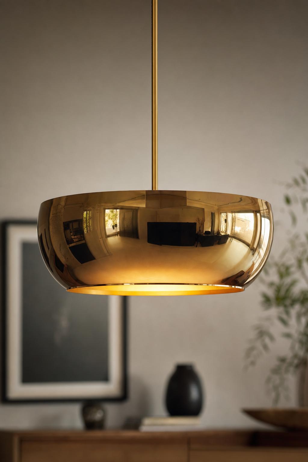 Handcrafted polished Brass Bowl Pendant Light | Modern Luxury Hanging Ceiling Lamp | Minimalist Kitchen Island Light Fixture - Mettlemix