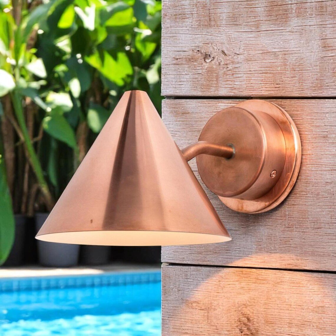 Handcrafted Polished Copper Outdoor Wall Sconce - Minimalist Conical Design - Mettlemix