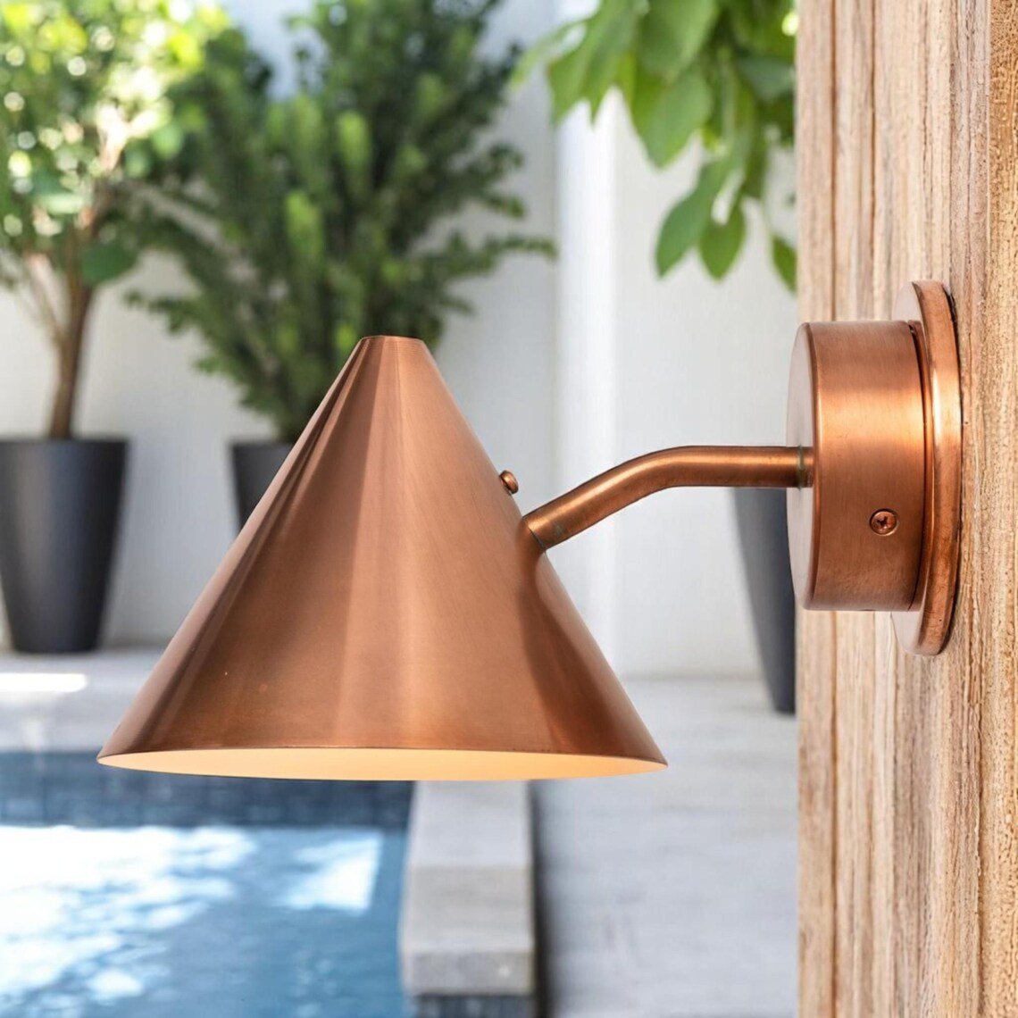 Handcrafted Polished Copper Outdoor Wall Sconce - Minimalist Conical Design - Mettlemix