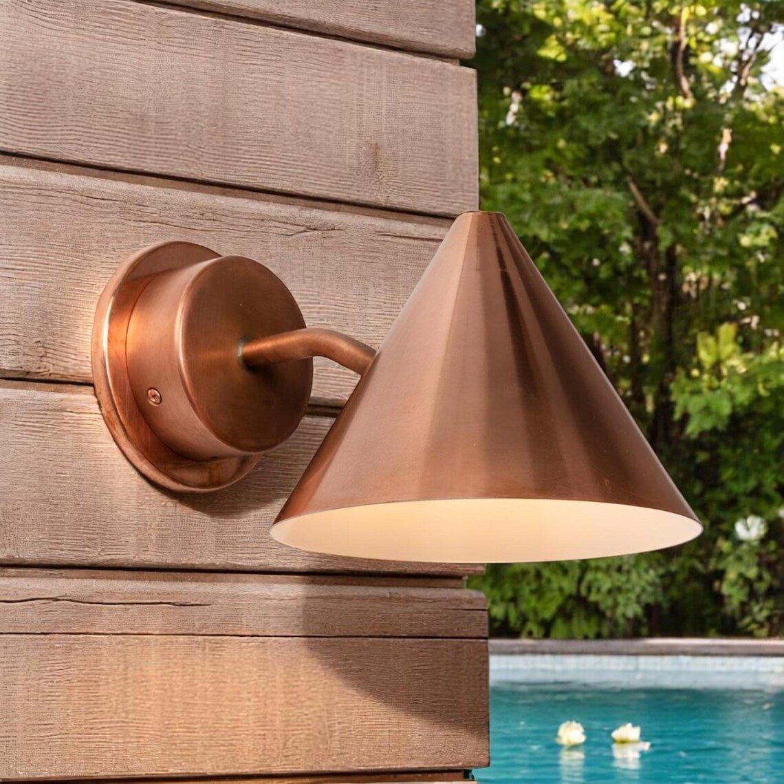 Handcrafted Polished Copper Outdoor Wall Sconce - Minimalist Conical Design - Mettlemix
