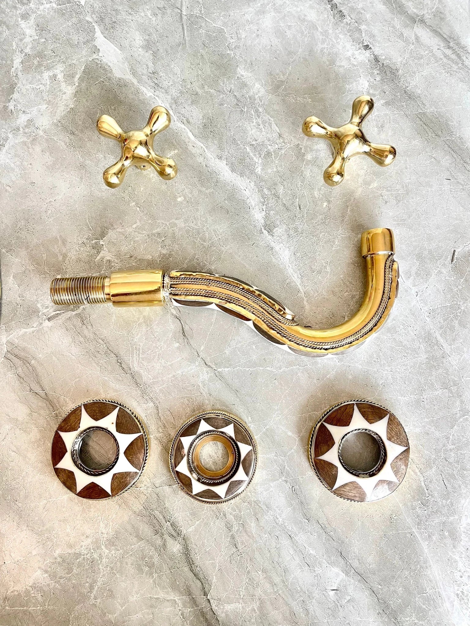 Handcrafted Resin & Brass Wall Mounted Faucet - Gooseneck Bathroom Tap - Mettlemix