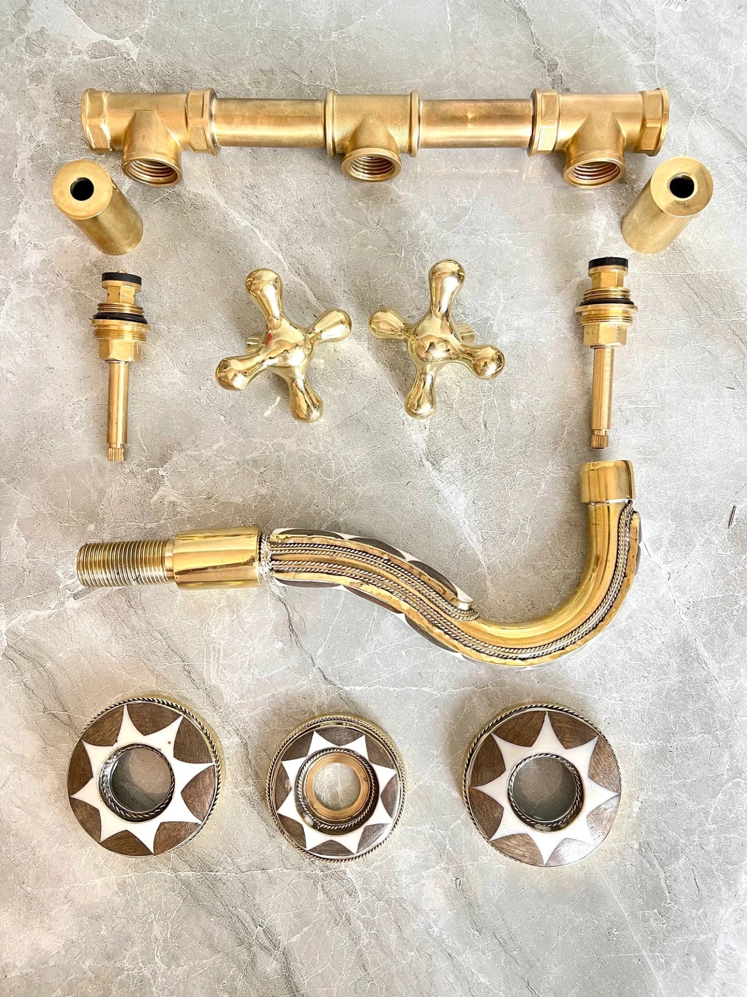 Handcrafted Resin & Brass Wall Mounted Faucet - Gooseneck Bathroom Tap - Mettlemix