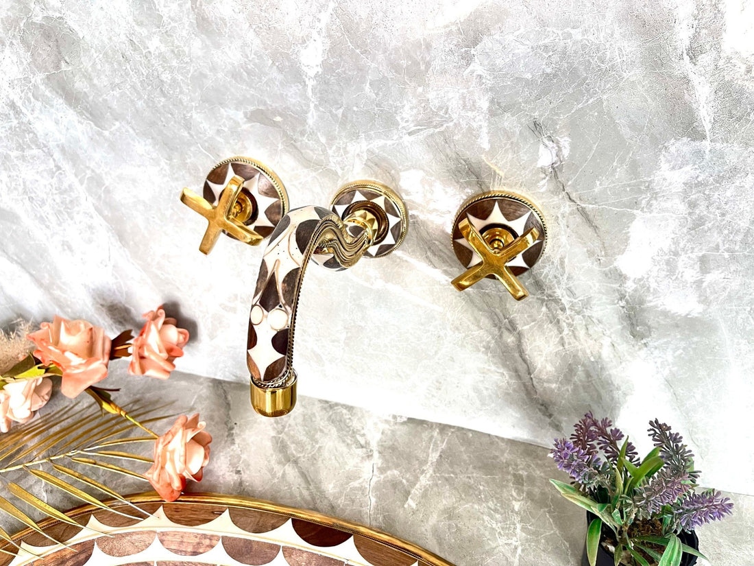 Handcrafted Resin & Brass Wall Mounted Faucet - Gooseneck Bathroom Tap - Mettlemix