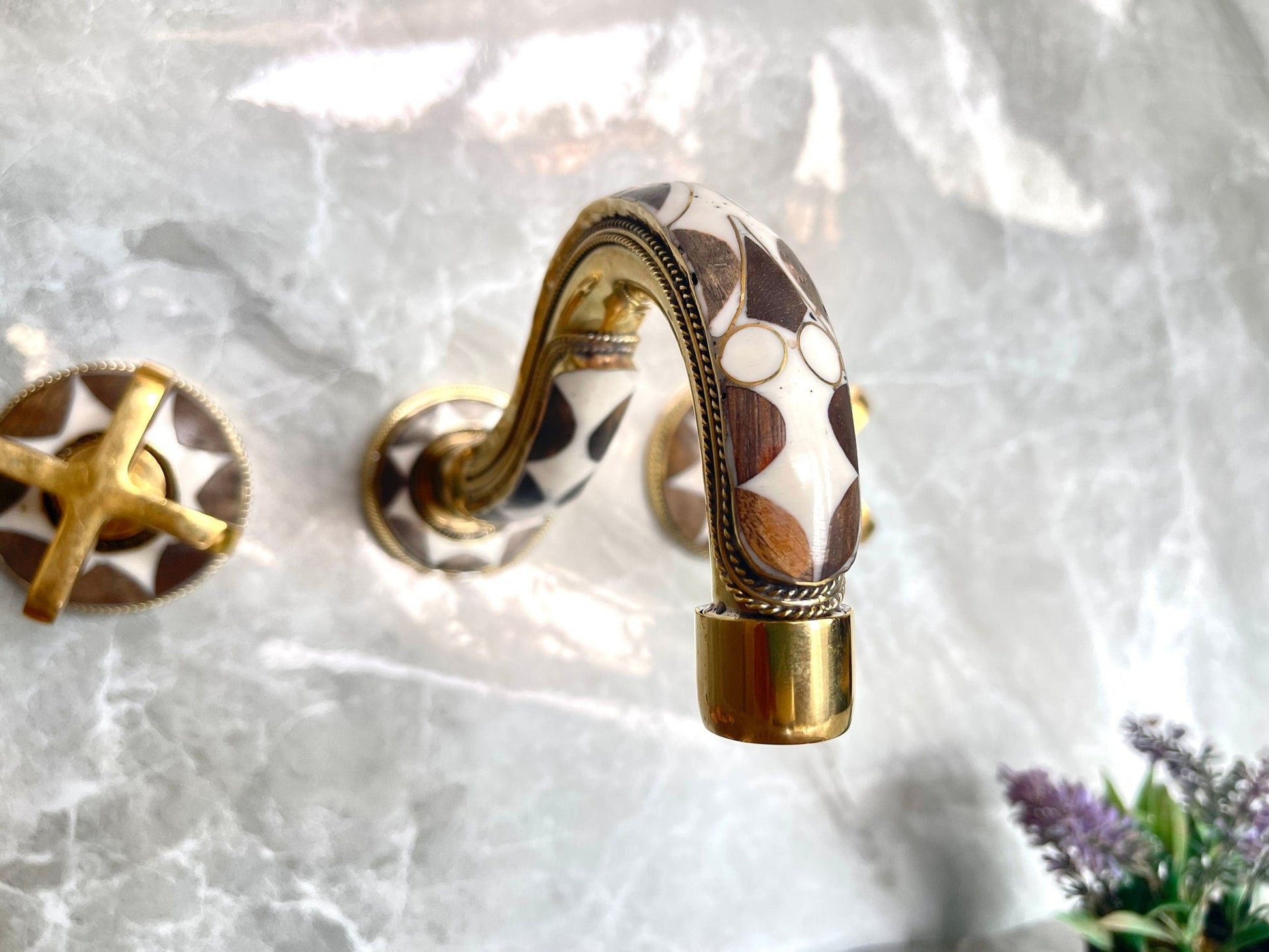 Handcrafted Resin & Brass Wall Mounted Faucet - Gooseneck Bathroom Tap - Mettlemix