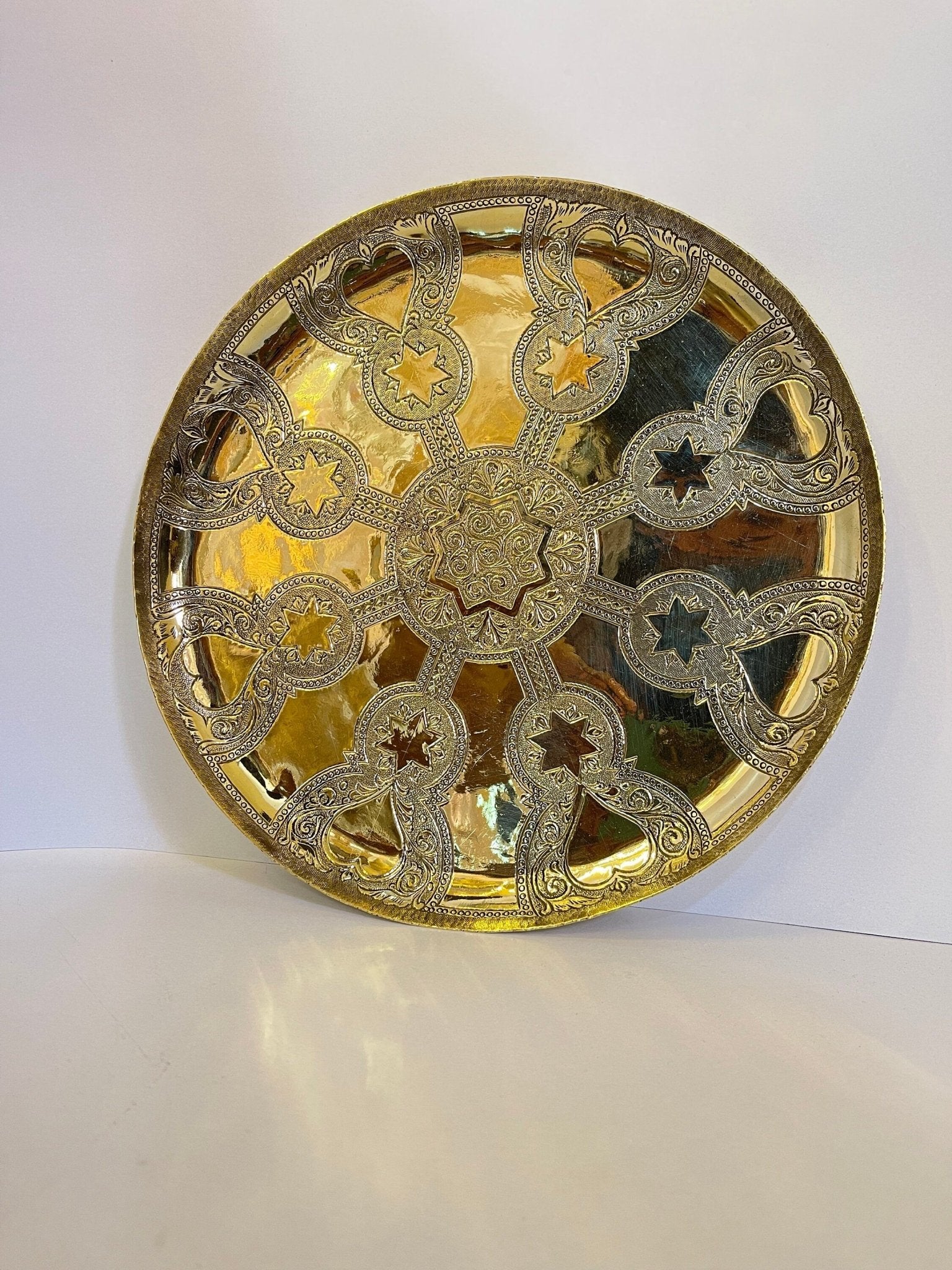 Handcrafted Solid Brass Tea Tray - Vintage Engraved Serving Table - Mettlemix