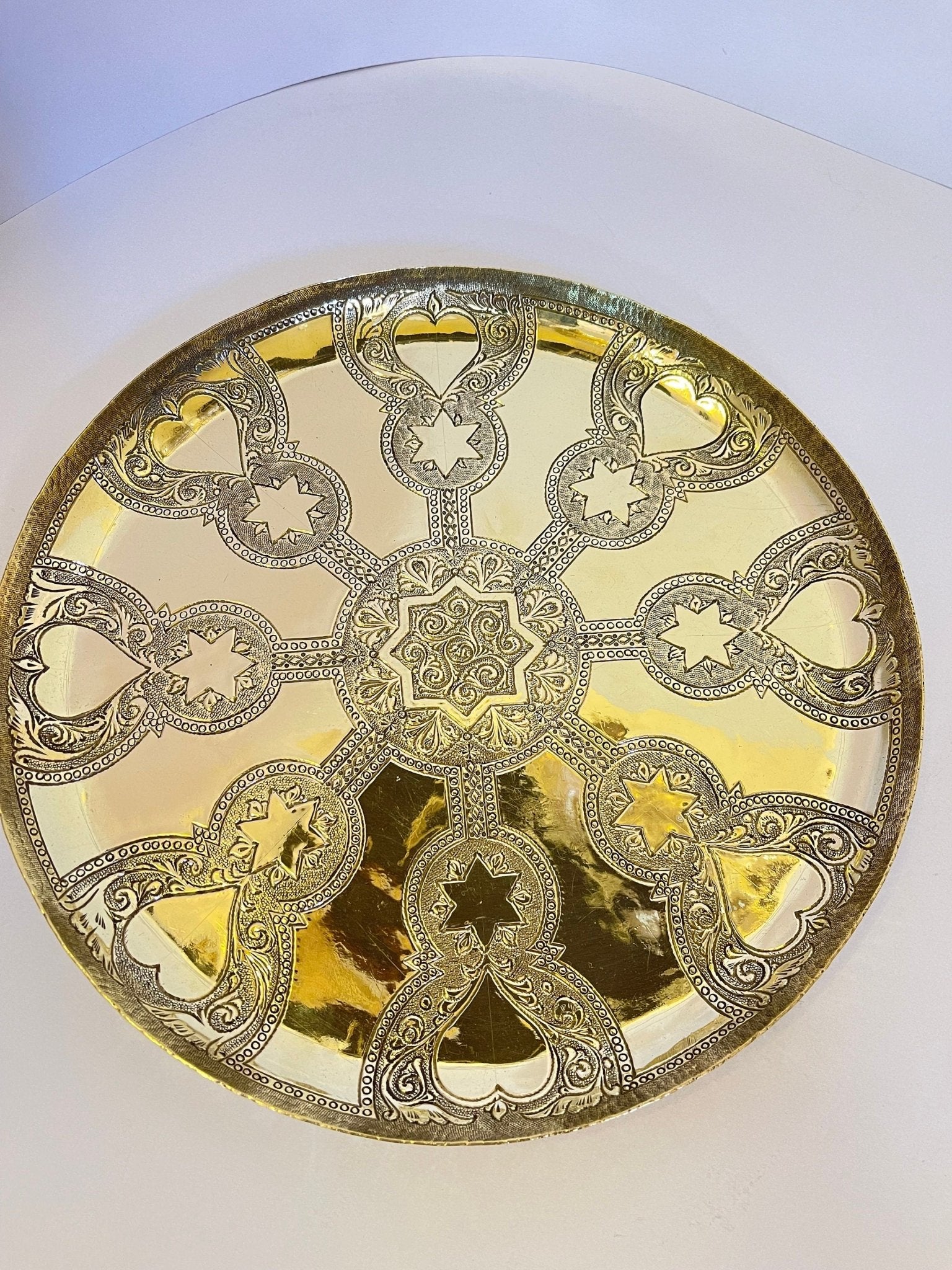 Handcrafted Solid Brass Tea Tray - Vintage Engraved Serving Table - Mettlemix