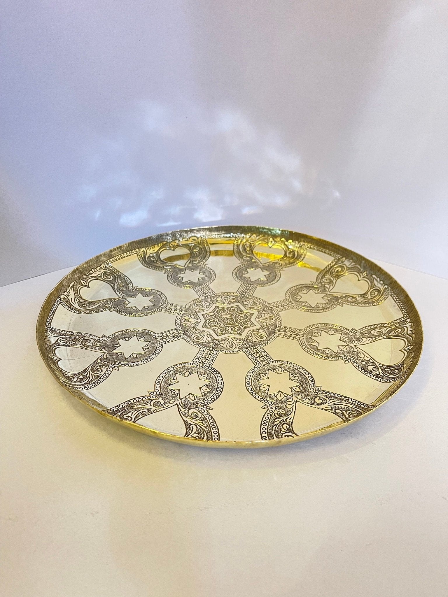 Handcrafted Solid Brass Tea Tray - Vintage Engraved Serving Table - Mettlemix