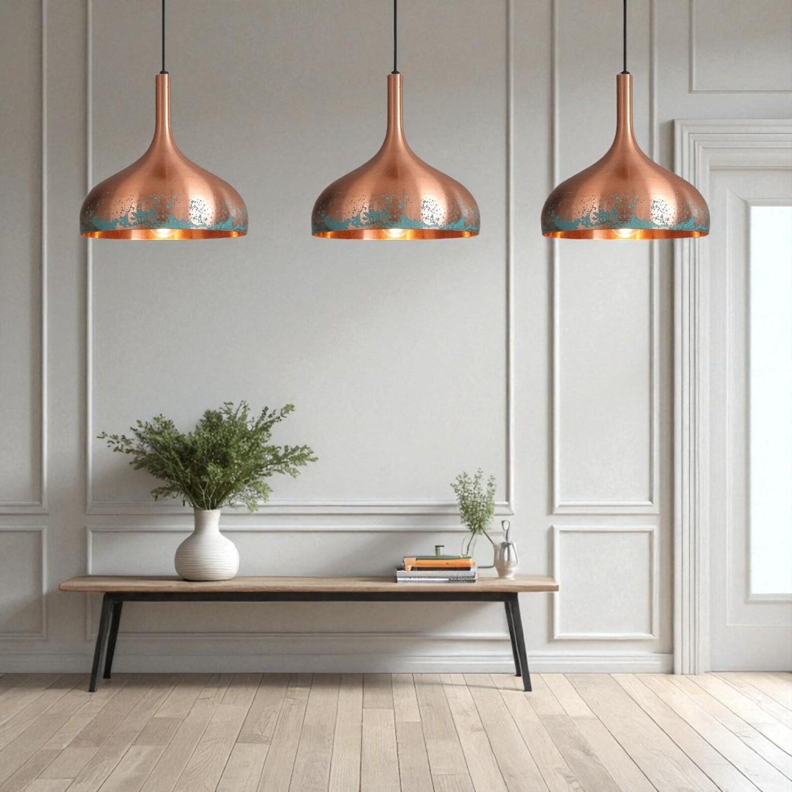 Handcrafted Teardrop Copper Pendant Light - Natural Green Patina - Mettlemix