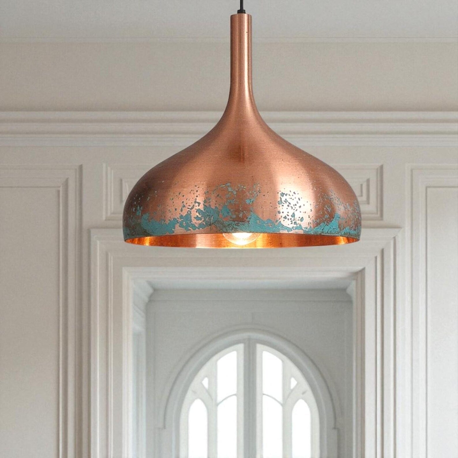 Handcrafted Teardrop Copper Pendant Light - Natural Green Patina - Mettlemix