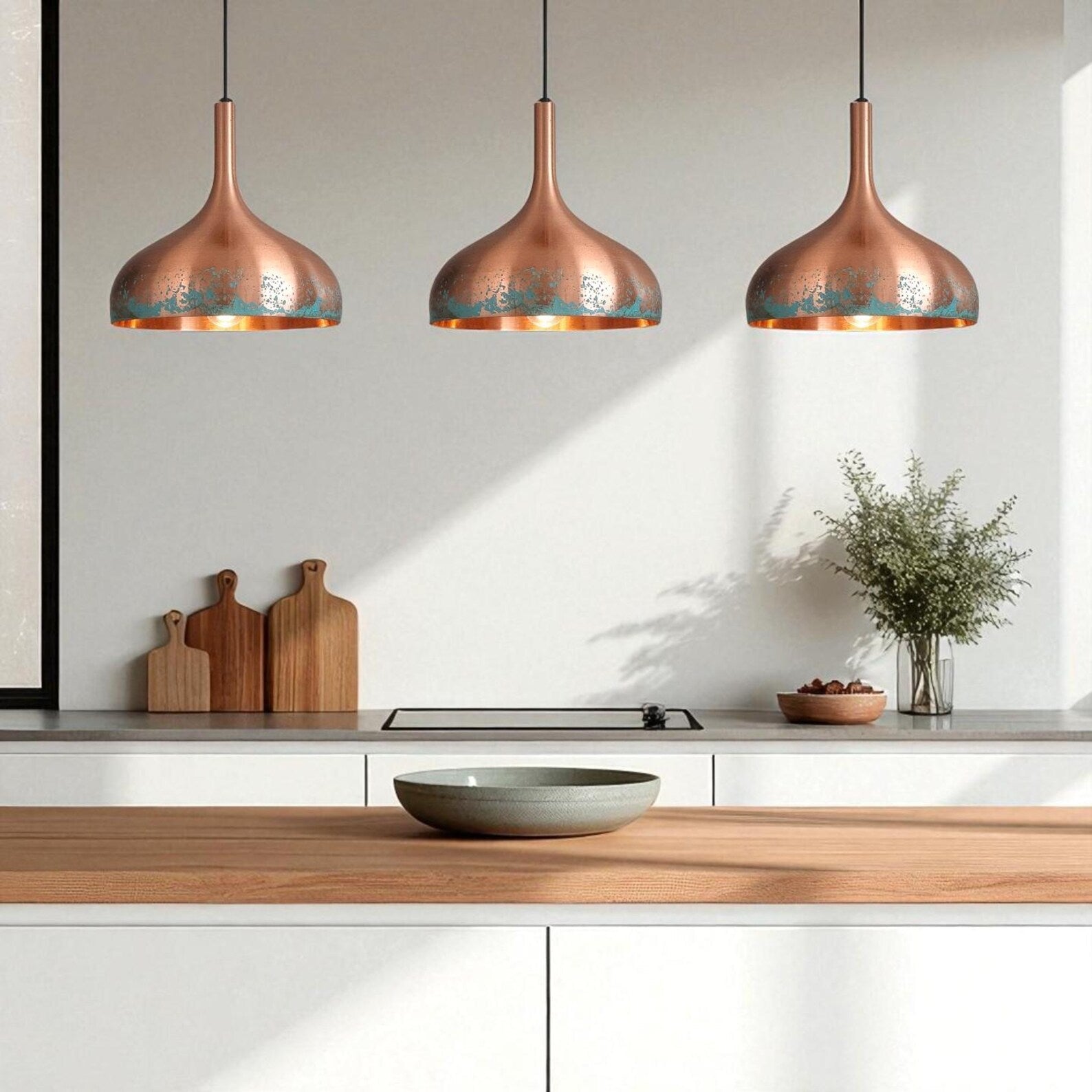 Handcrafted Teardrop Copper Pendant Light - Natural Green Patina - Mettlemix