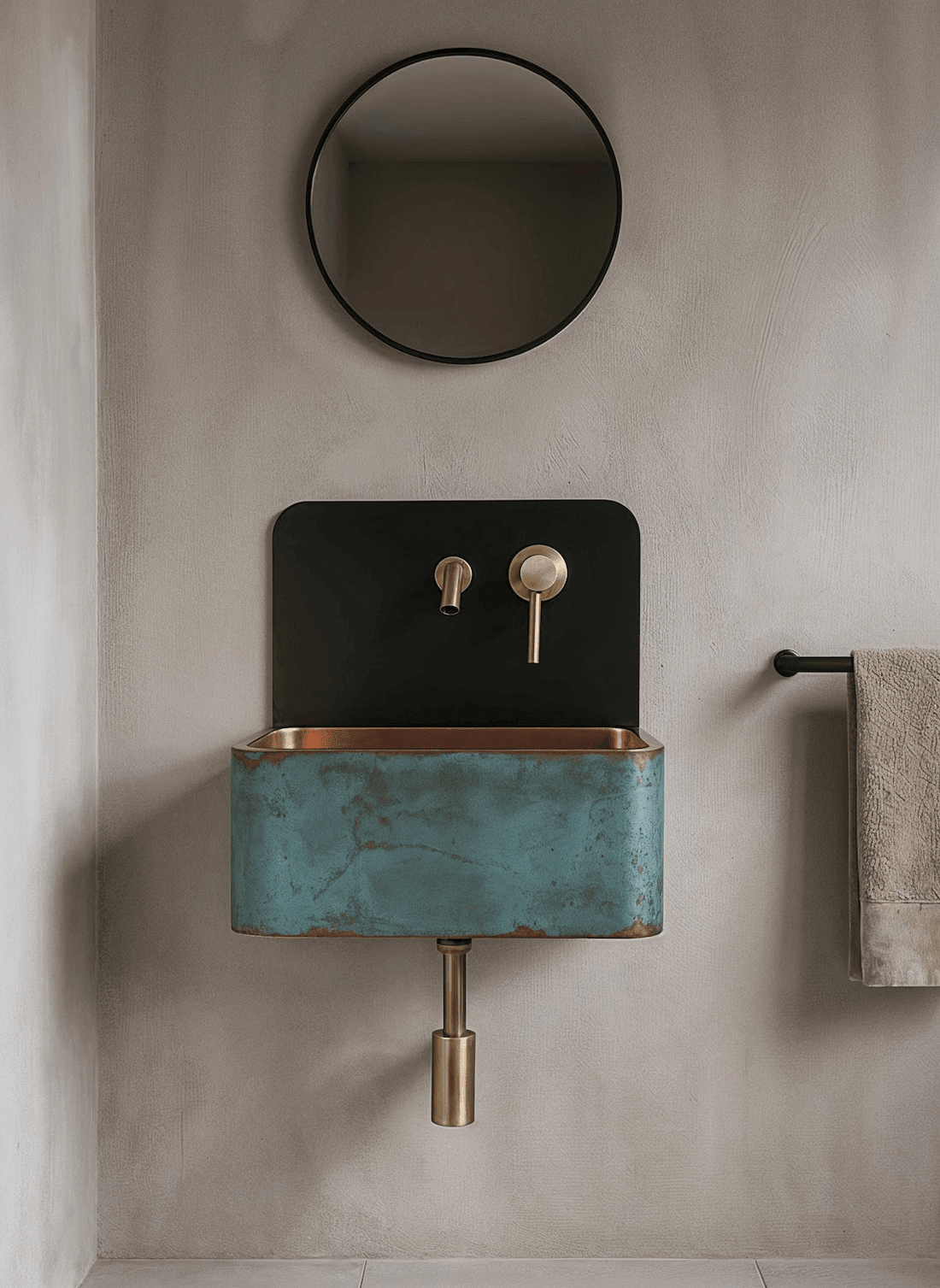 Handcrafted Wall-Mounted Blue Patina Copper Sink - Industrial Vanity Basin Set - Mettlemix