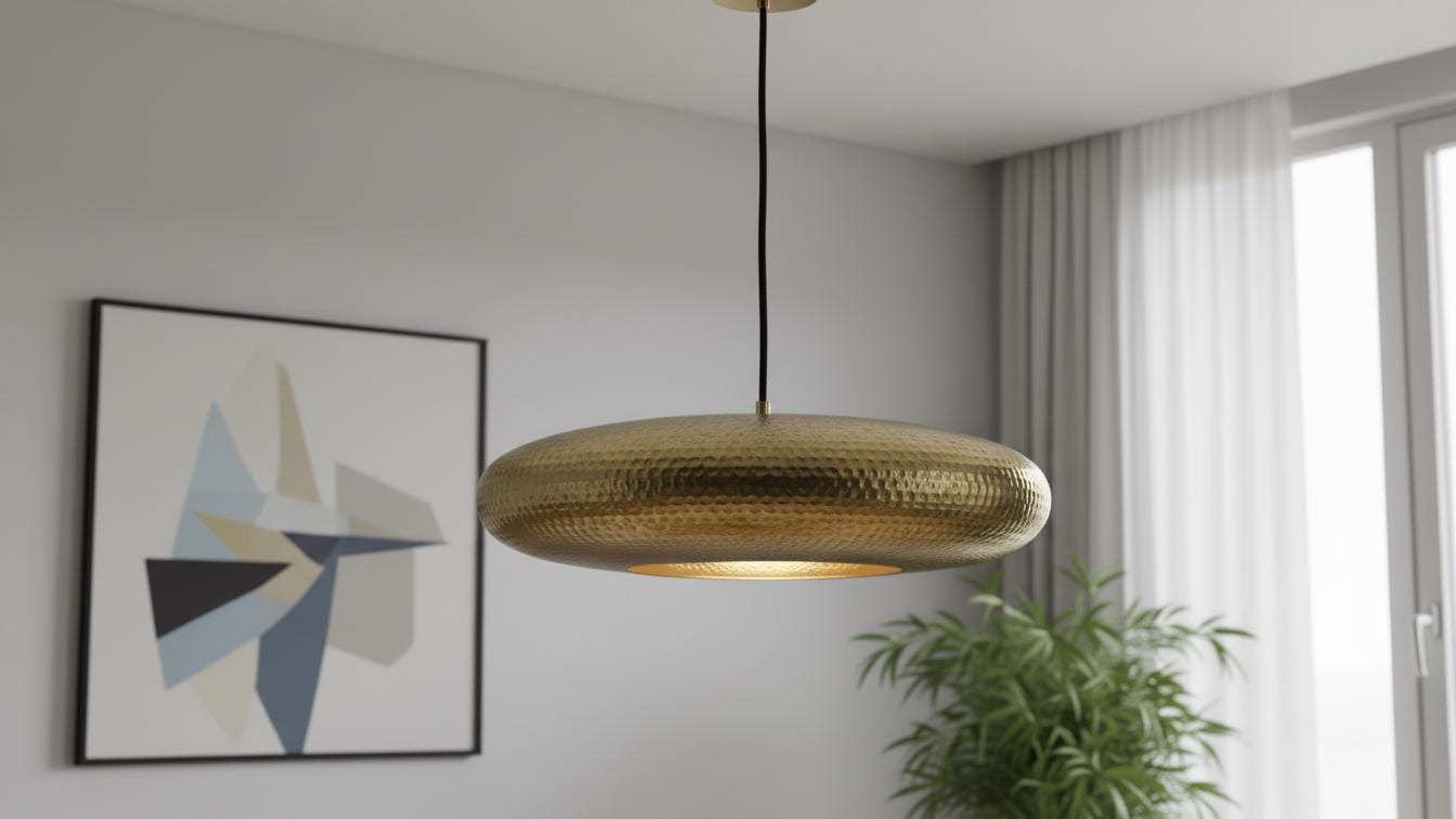 Handmade Antique Brass Pendant Light - Hammered Gold Hanging Lamp - Mettlemix