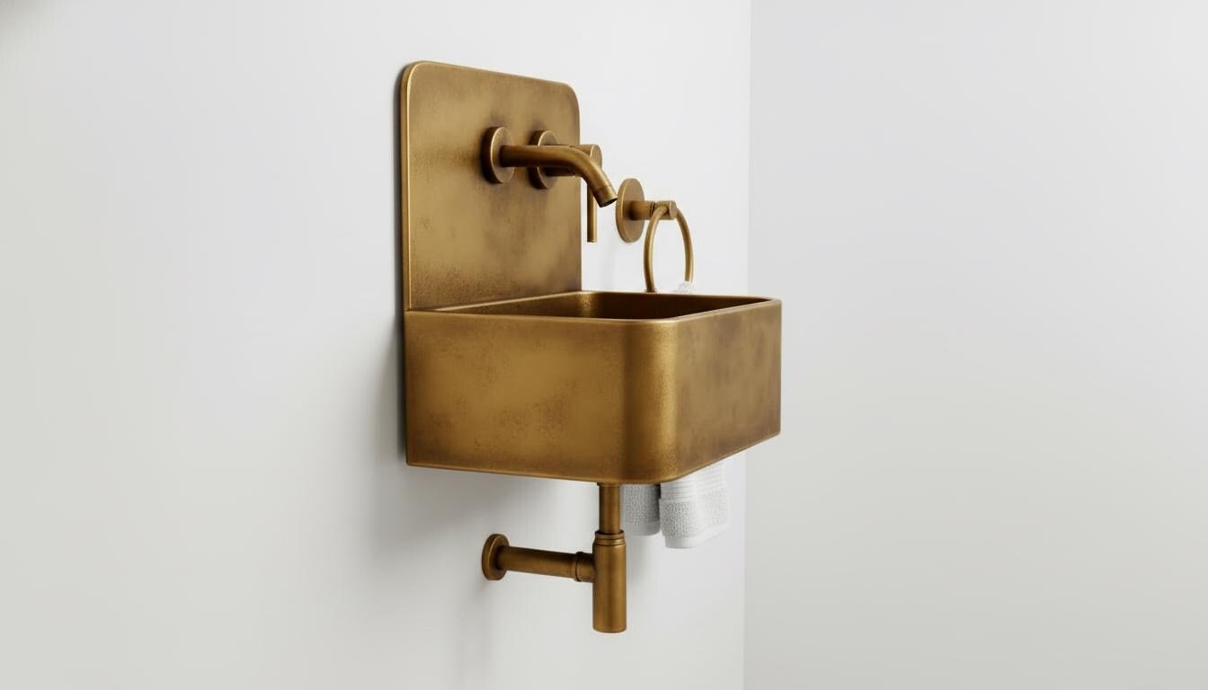 Handmade Antique Brass Wall Mounted Bathroom Sink, Rustic Vintage Basin with a hot and cold water Faucet Option & P-Trap - Mettlemix