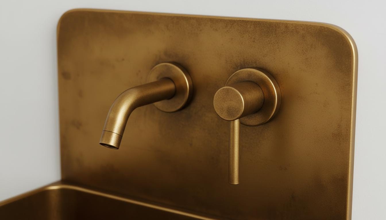 Handmade Antique Brass Wall Mounted Bathroom Sink, Rustic Vintage Basin with a hot and cold water Faucet Option & P-Trap - Mettlemix