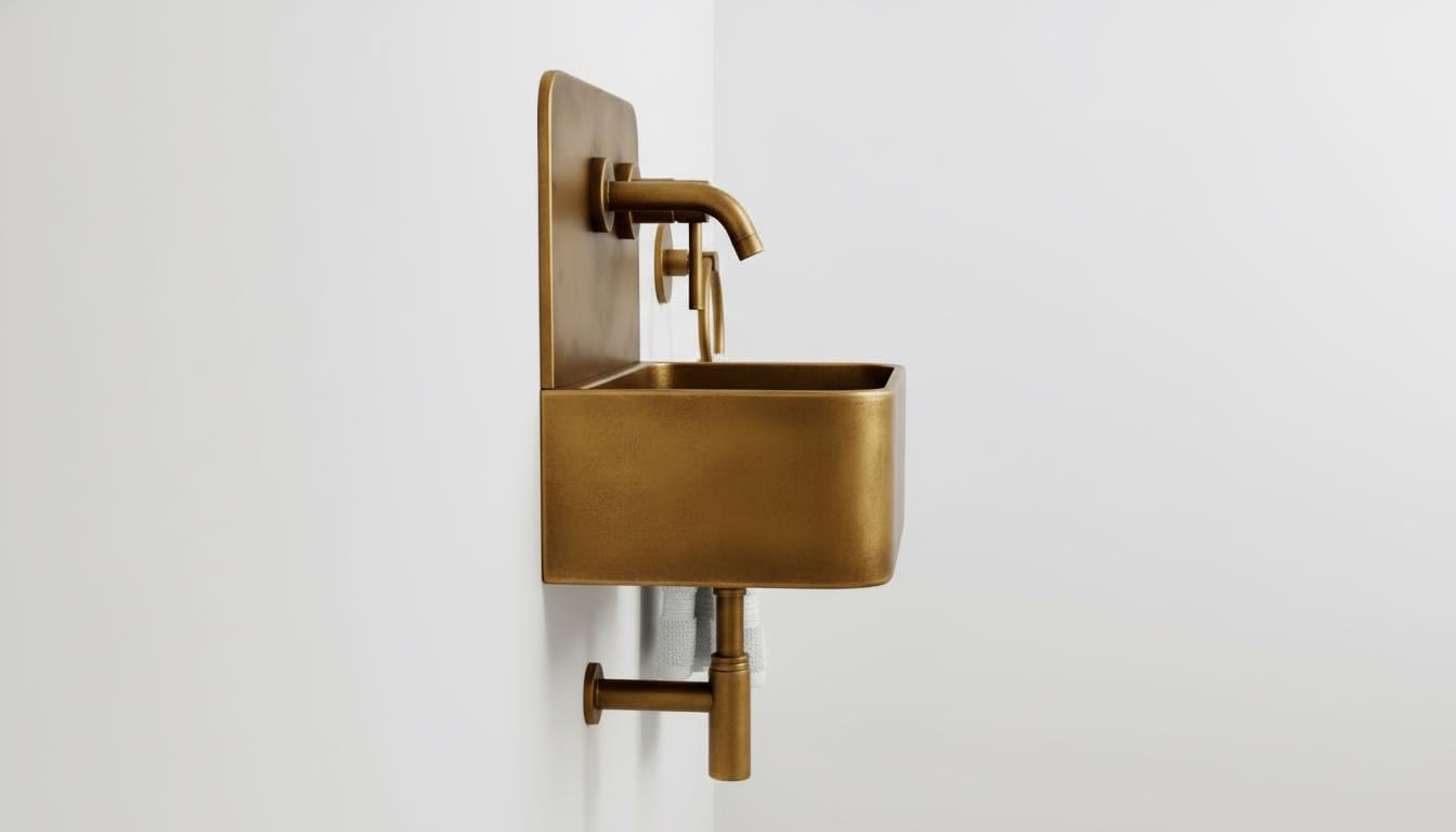 Handmade Antique Brass Wall Mounted Bathroom Sink, Rustic Vintage Basin with a hot and cold water Faucet Option & P-Trap - Mettlemix