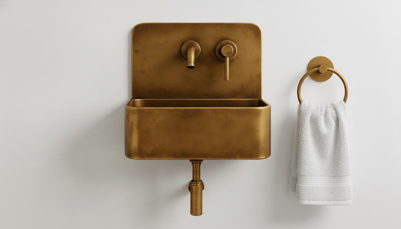 Handmade Antique Brass Wall Mounted Bathroom Sink, Rustic Vintage Basin with a hot and cold water Faucet Option & P-Trap - Mettlemix