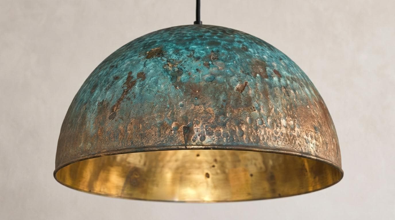 Handmade Blue Patina Brass Dome Pendant Light: Perforated Rustic Hanging Lamp - Mettlemix