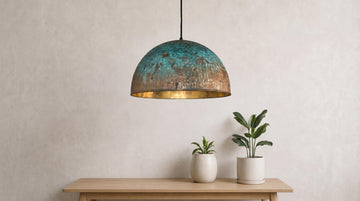 Handmade Blue Patina Brass Dome Pendant Light: Perforated Rustic Hanging Lamp - Mettlemix