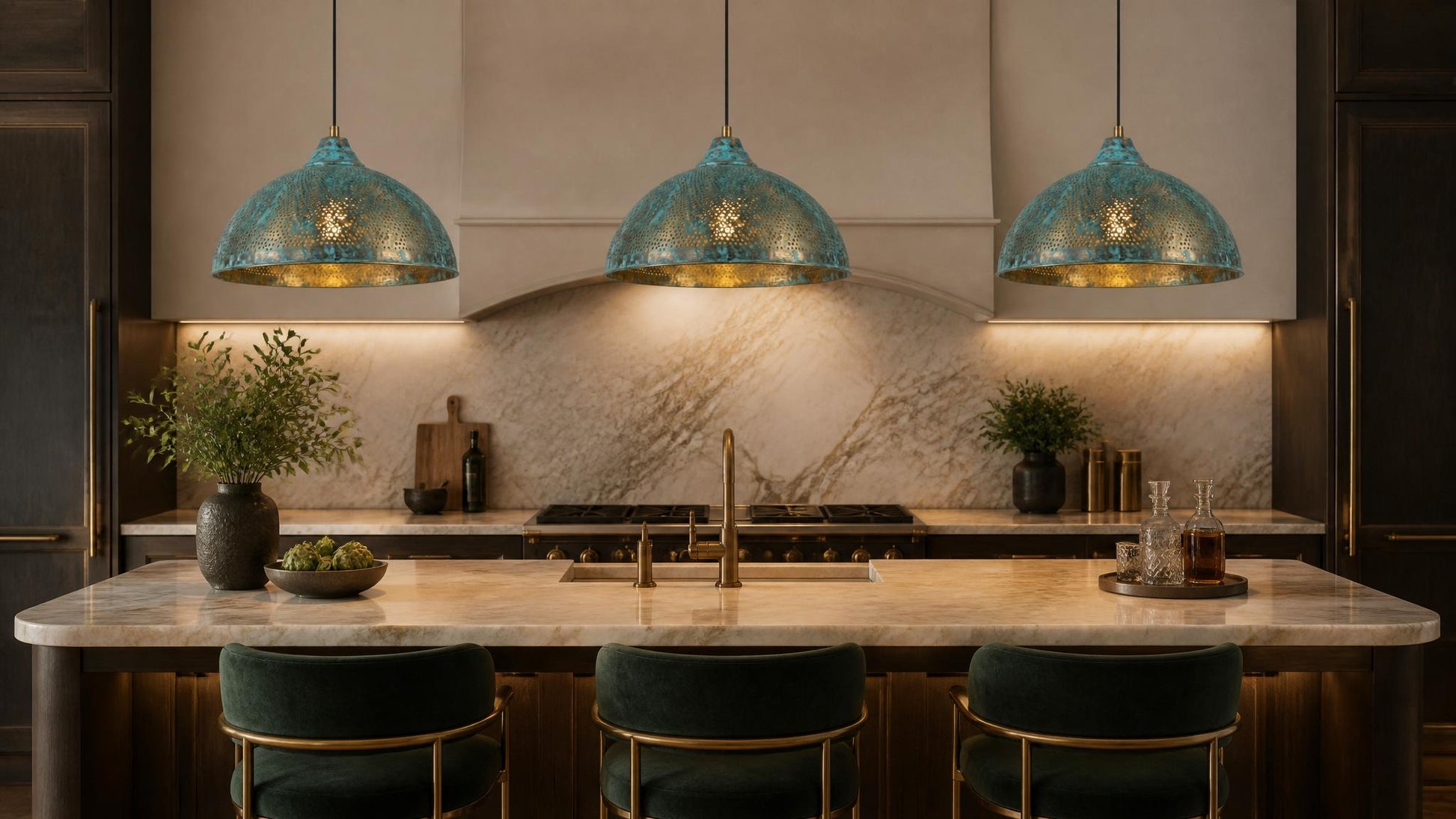 Handmade Blue Patina Brass Dome Pendant Light: Rustic Vintage Hanging Lamp - Mettlemix