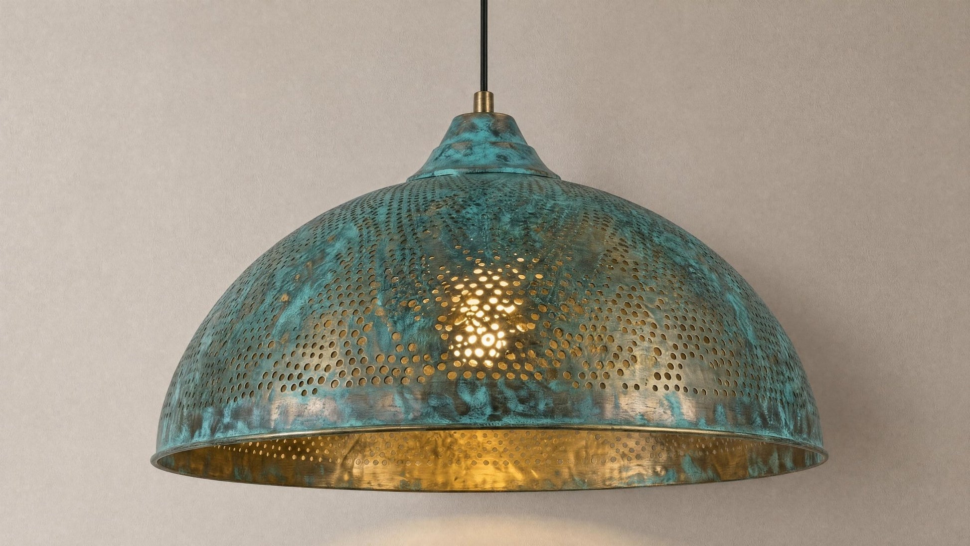Handmade Blue Patina Brass Dome Pendant Light: Rustic Vintage Hanging Lamp - Mettlemix