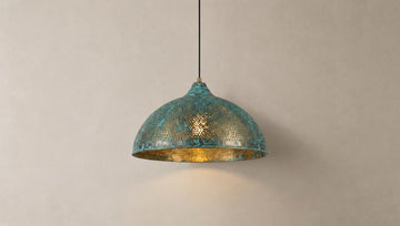 Handmade Blue Patina Brass Dome Pendant Light: Rustic Vintage Hanging Lamp - Mettlemix