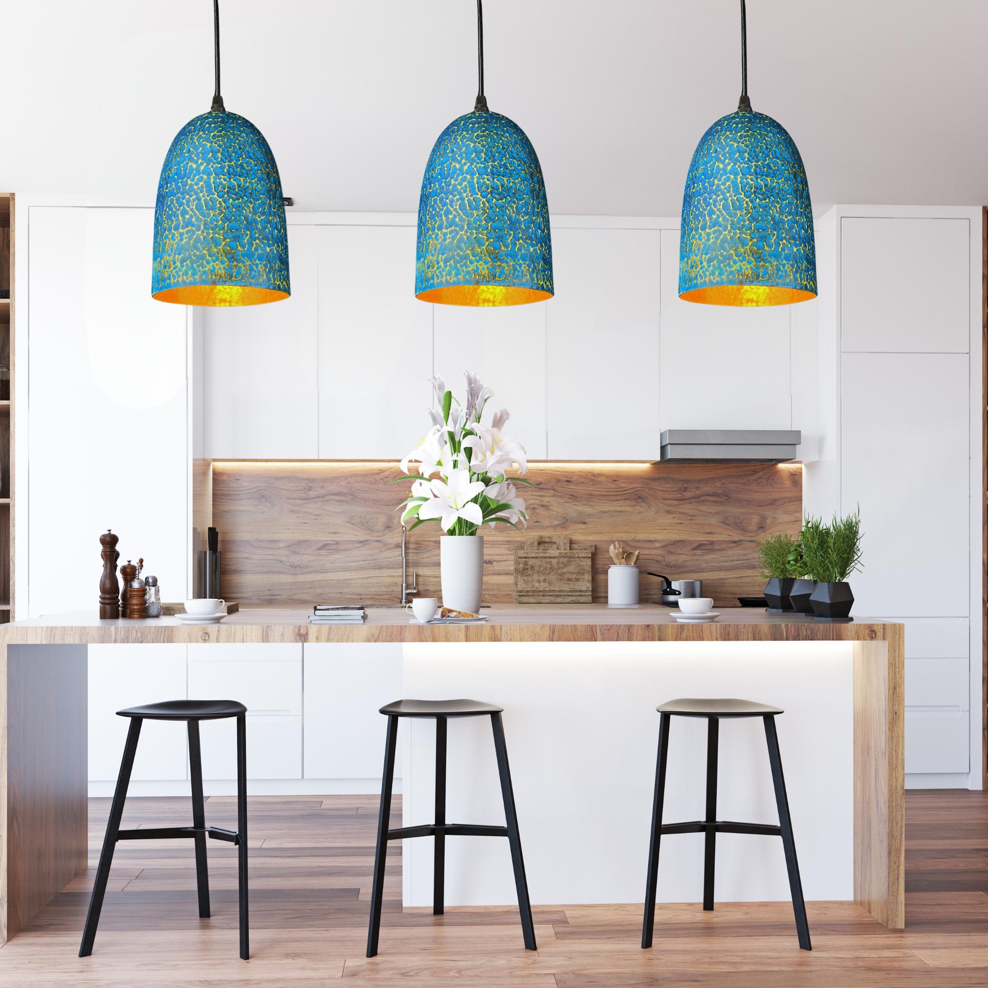 Handmade Blue Patina Brass Pendant Light: Rustic Dome Ceiling Lamp - Mettlemix