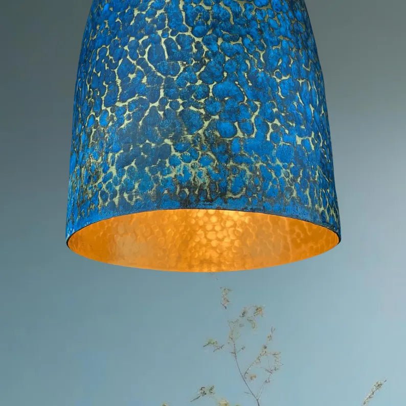 Handmade Blue Patina Brass Pendant Light - Rustic Dome Ceiling Lamp - Mettlemix