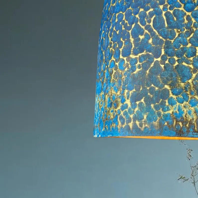 Handmade Blue Patina Brass Pendant Light - Rustic Dome Ceiling Lamp - Mettlemix
