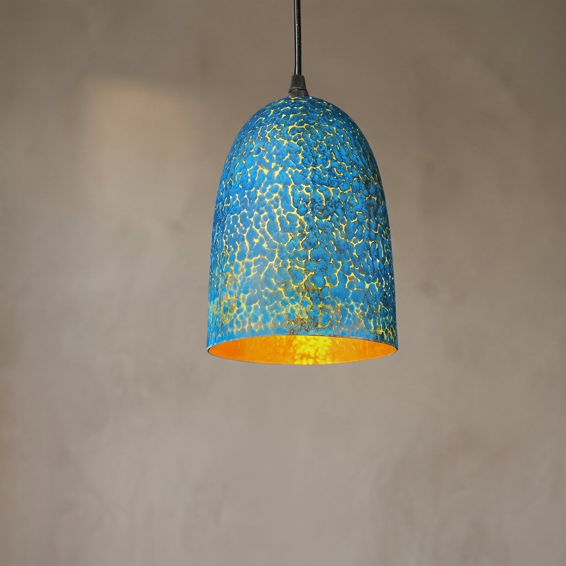 Handmade Blue Patina Brass Pendant Light - Rustic Dome Ceiling Lamp - Mettlemix